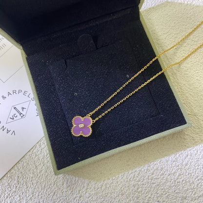 [⭐Lioran Jewelry]CLOVER 15MM DIAMOND  PURPLE VIOLET NECKLACE
