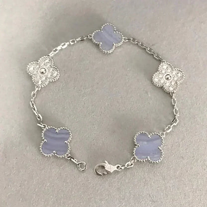 [⭐Lioran] CLOVER 5 MOTIF PURPLE CHALCEDONY BRACELET COLLECTION