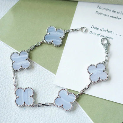 [⭐Lioran] CLOVER 5 MOTIF PURPLE CHALCEDONY BRACELET COLLECTION