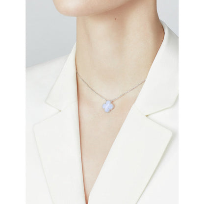 [⭐Lioran]CLOVER 15MM BLUE CHALCEDONY NECKLACE SILVER