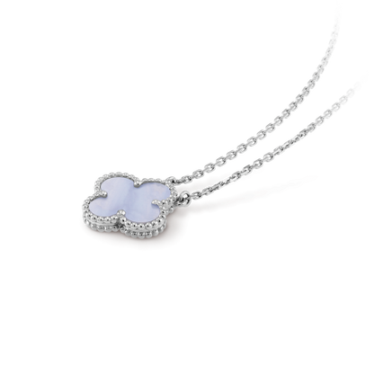 [⭐Lioran]CLOVER 15MM BLUE CHALCEDONY NECKLACE SILVER