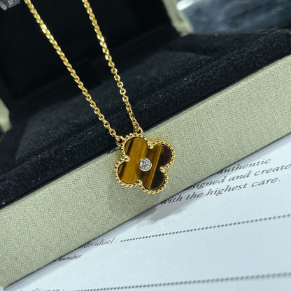 [⭐Lioran]CLOVER 15MM DIAMOND AND YELLOW TIGER'S EYE AGATE necklace