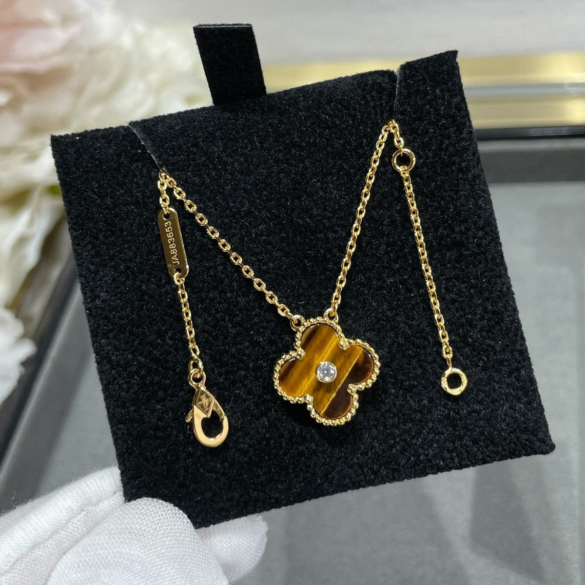 [⭐Lioran]CLOVER 15MM DIAMOND AND YELLOW TIGER'S EYE AGATE necklace