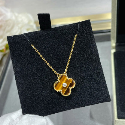 [⭐Lioran]CLOVER 15MM DIAMOND AND YELLOW TIGER'S EYE AGATE necklace