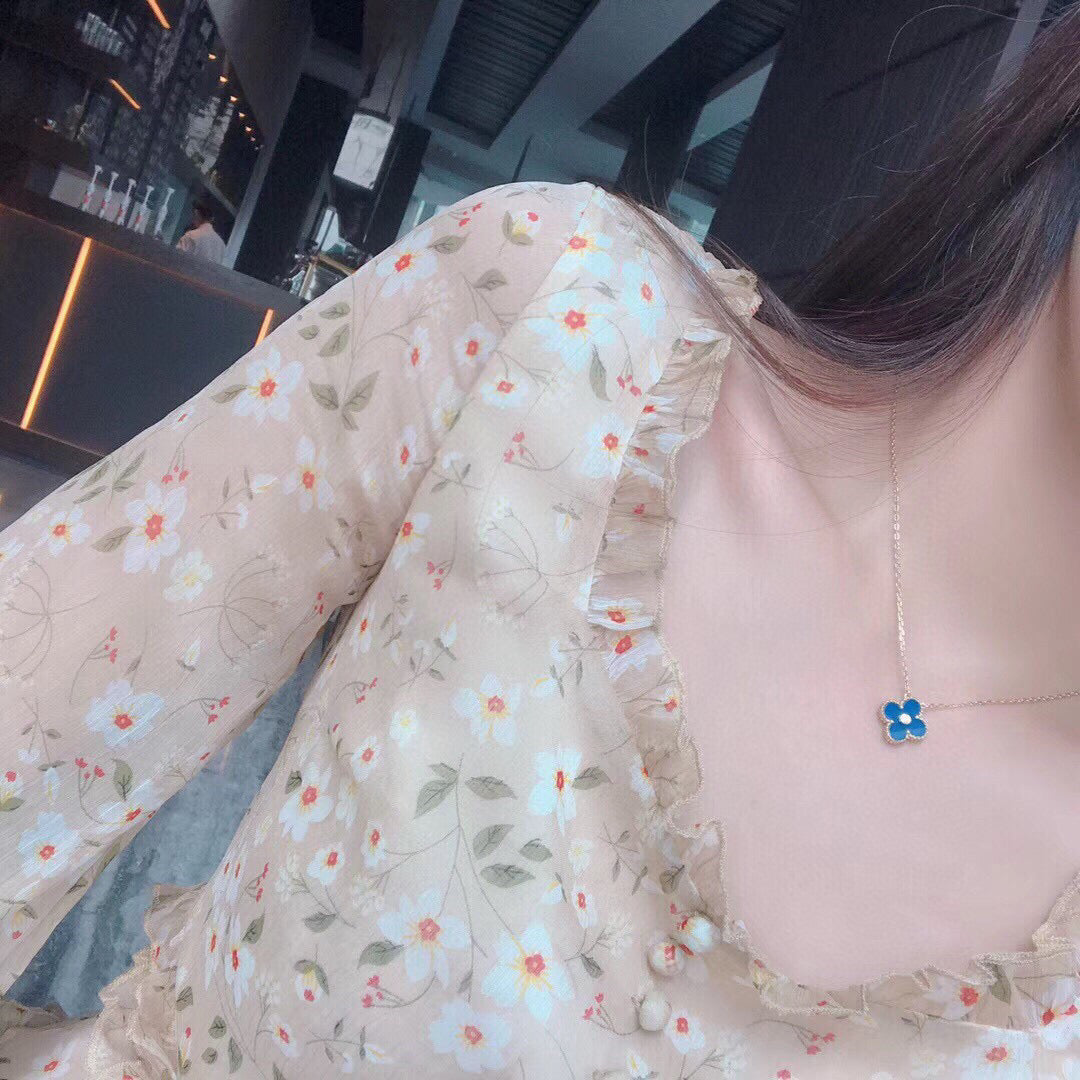 [⭐Lioran]CLOVER 15MM DIAMOND AND BLUE AGATE NECKLACE