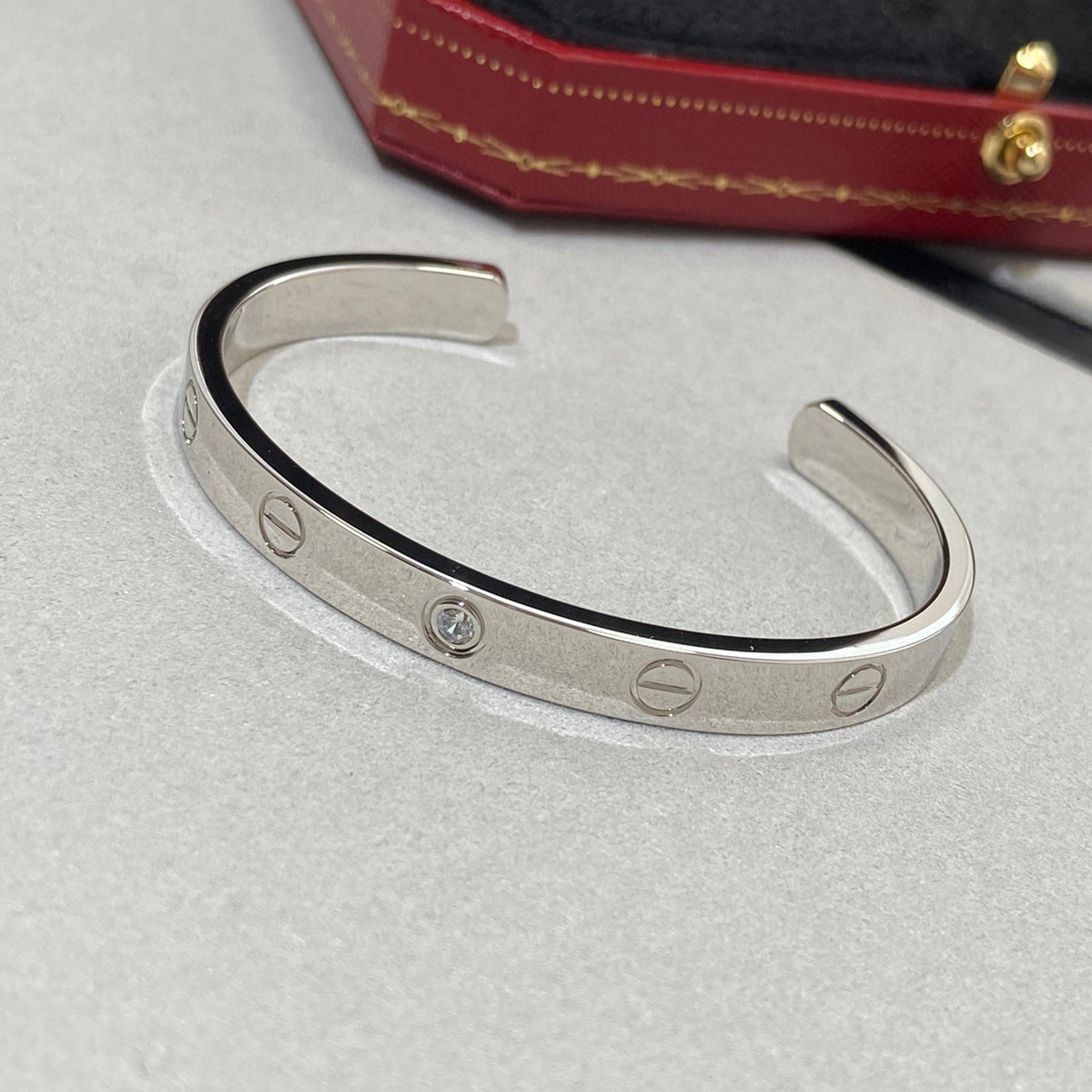 [⭐Lioran]LOVE BRACELET 6.1MM 1 DIAMOND OPEN CUFF