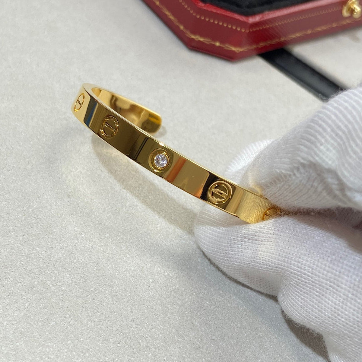 [⭐Lioran]LOVE BRACELET 6.1MM 1 DIAMOND OPEN CUFF