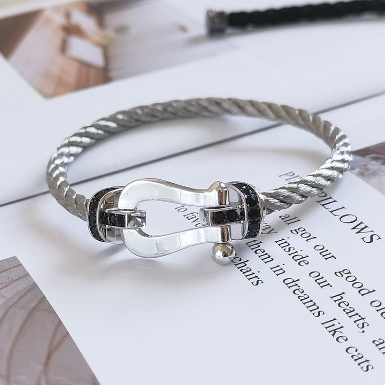 [⭐Lioran]FORCE LARGE HORSESHOE BLACK DIAMOND BRACELET SILVER