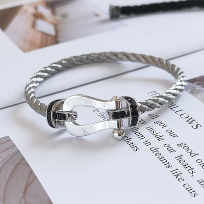 [⭐Lioran]FORCE LARGE HORSESHOE BLACK DIAMOND BRACELET SILVER