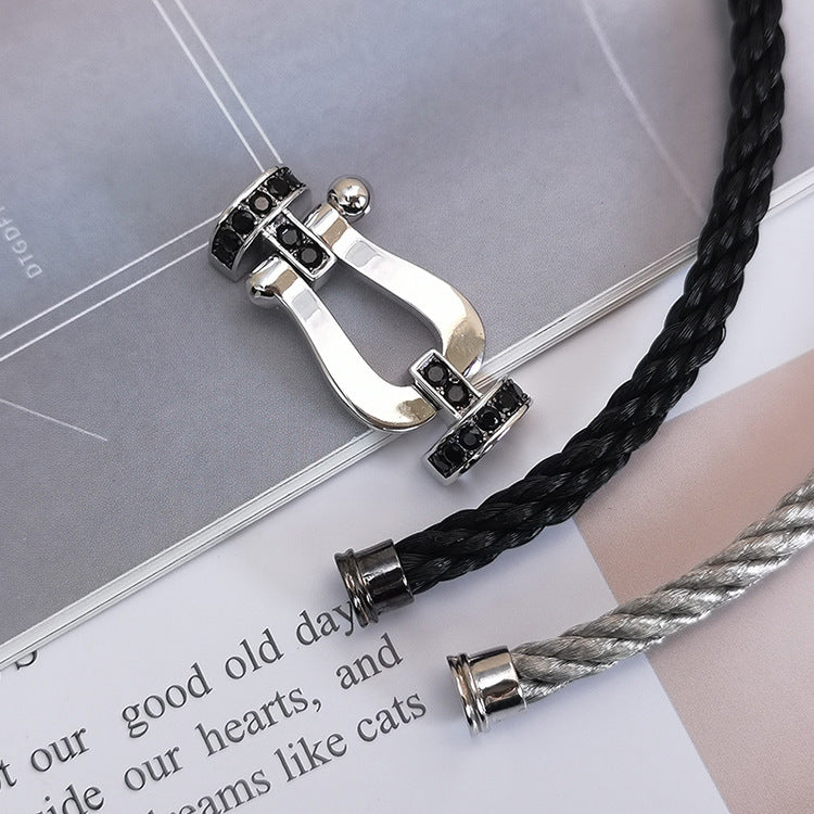 [⭐Lioran]FORCE LARGE HORSESHOE BLACK DIAMOND BRACELET SILVER