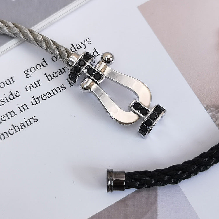 [⭐Lioran]FORCE LARGE HORSESHOE BLACK DIAMOND BRACELET SILVER