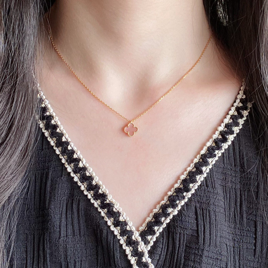 [⭐Lioran]CLOVER 15MM PINK MOTHER-OF-PEARL SINGLE FLOWER NECKLACE