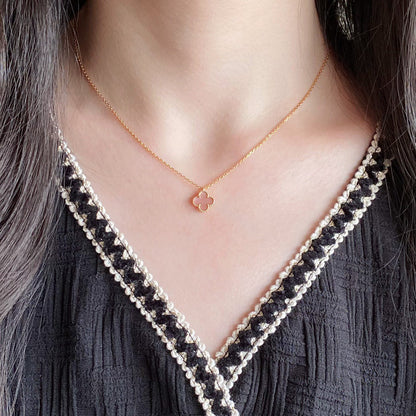 [⭐Lioran]CLOVER 15MM PINK MOTHER-OF-PEARL SINGLE FLOWER NECKLACE