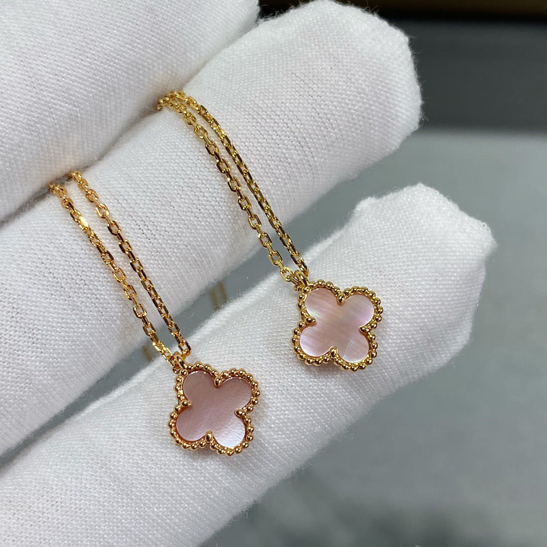 [⭐Lioran]CLOVER 15MM PINK MOTHER-OF-PEARL SINGLE FLOWER NECKLACE