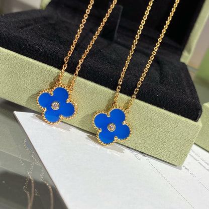 [⭐Lioran]CLOVER 15MM DIAMOND AND BLUE AGATE NECKLACE