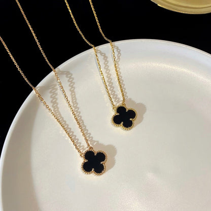 [⭐Lioran]CLOVER 15MM BLACK ONYX SINGLE FLOWER NECKLACE