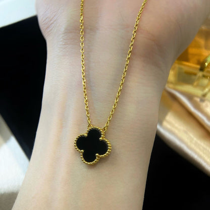 [⭐Lioran]CLOVER 15MM BLACK ONYX SINGLE FLOWER NECKLACE