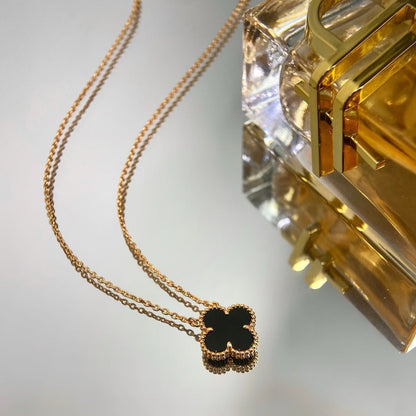 [⭐Lioran]CLOVER 15MM BLACK ONYX SINGLE FLOWER NECKLACE