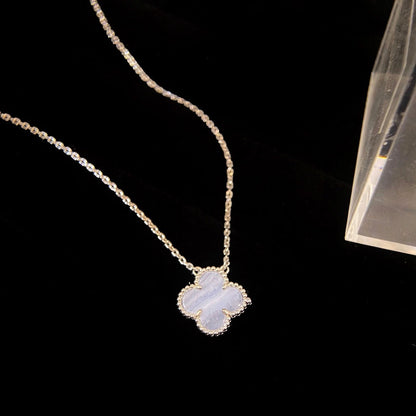 [⭐Lioran]CLOVER 15MM BLUE CHALCEDONY NECKLACE SILVER