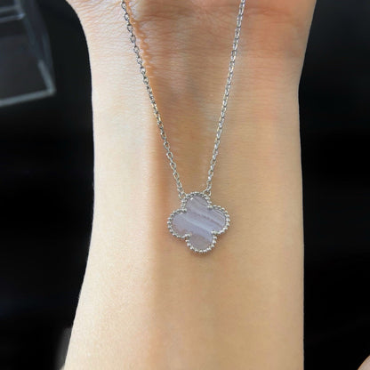 [⭐Lioran]CLOVER 15MM BLUE CHALCEDONY NECKLACE SILVER