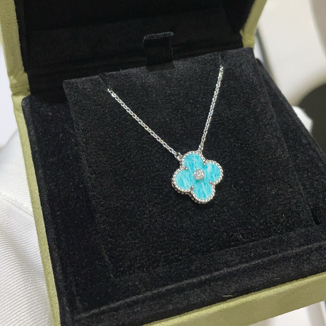 [⭐Lioran]CLOVER 15MM DIAMOND SVRES PORCELAIN  NECKLACE SILVER