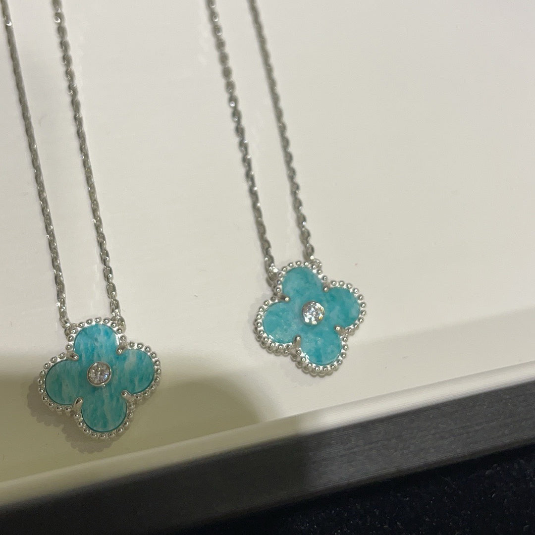 [⭐Lioran]CLOVER 15MM DIAMOND SVRES PORCELAIN  NECKLACE SILVER