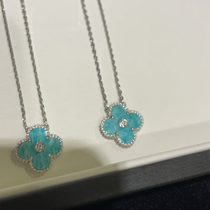 [⭐Lioran]CLOVER 15MM DIAMOND SVRES PORCELAIN  NECKLACE SILVER