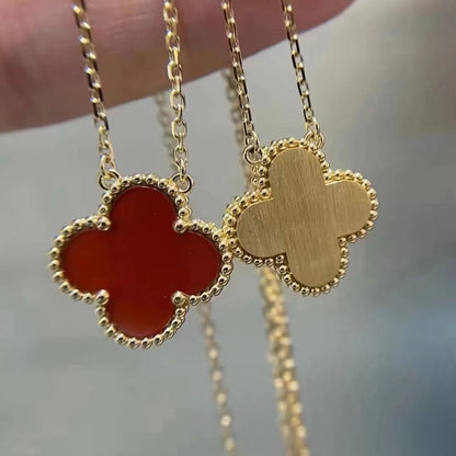 [⭐Lioran]CLOVER 15MM CARNELIAN SINGLE FLOWER NECKLACE