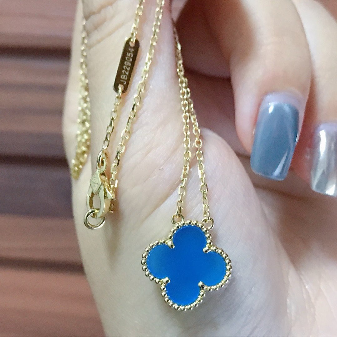 [⭐Lioran]CLOVER 15MM BLUE AGATE NECKLACE