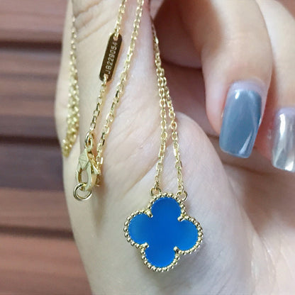 [⭐Lioran]CLOVER 15MM BLUE AGATE NECKLACE