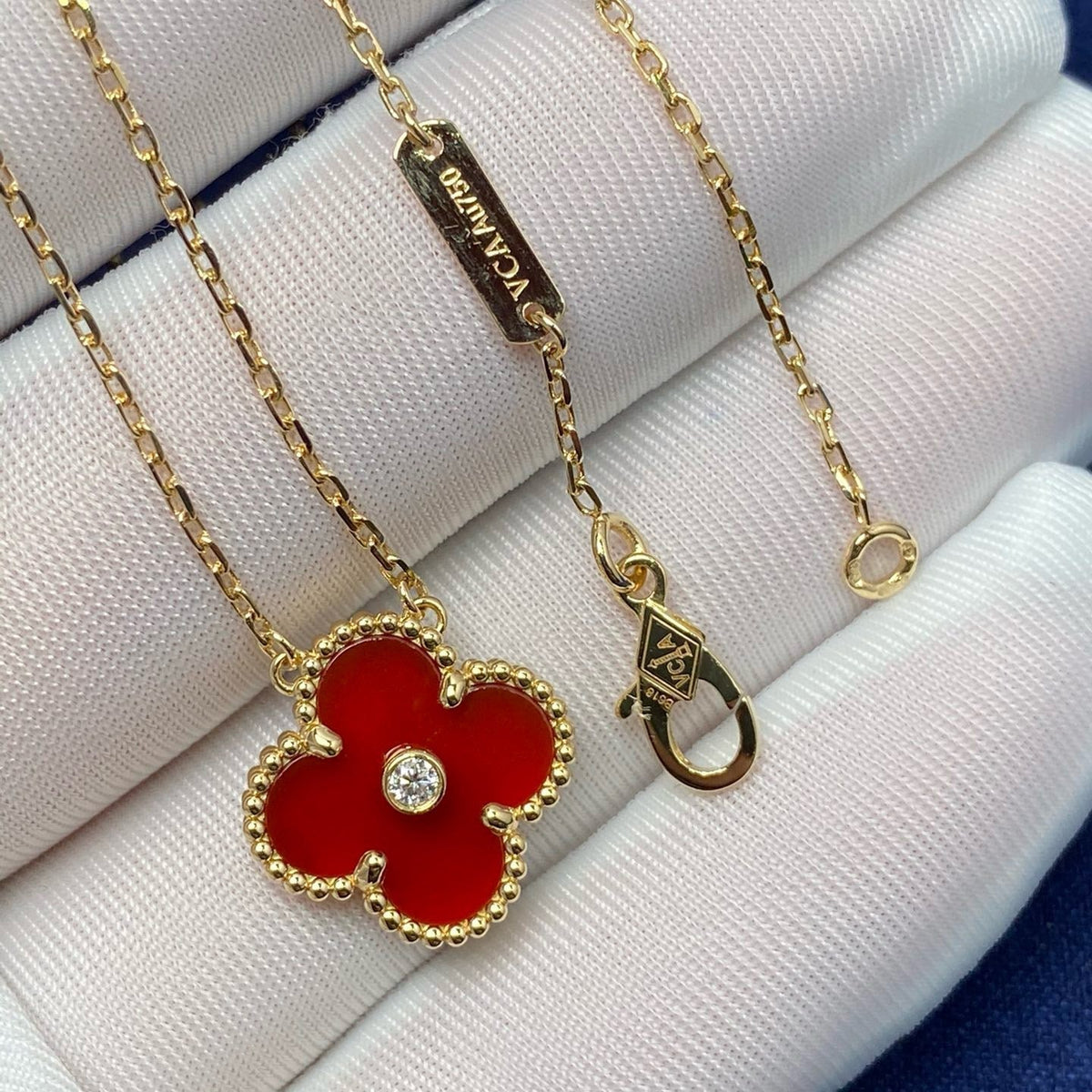 [⭐Lioran]CLOVER 15MM DIAMOND CARNELIAN NECKLACE