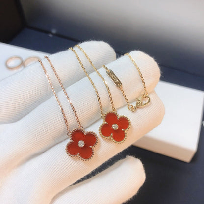 [⭐Lioran]CLOVER 15MM DIAMOND CARNELIAN NECKLACE