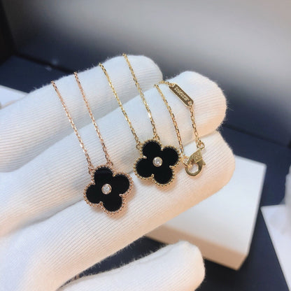 [⭐Lioran]CLOVER 15MM DIAMOND ONYX NECKLACE