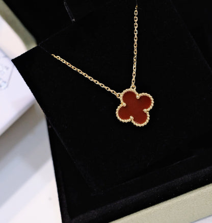 [⭐Lioran]CLOVER 15MM CARNELIAN SINGLE FLOWER NECKLACE