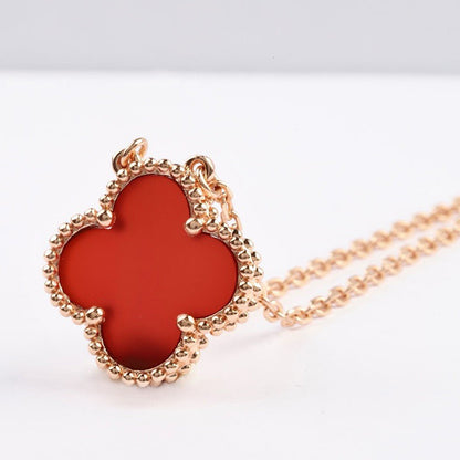 [⭐Lioran]CLOVER 15MM CARNELIAN SINGLE FLOWER NECKLACE