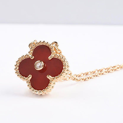 [⭐Lioran]CLOVER 15MM DIAMOND CARNELIAN NECKLACE