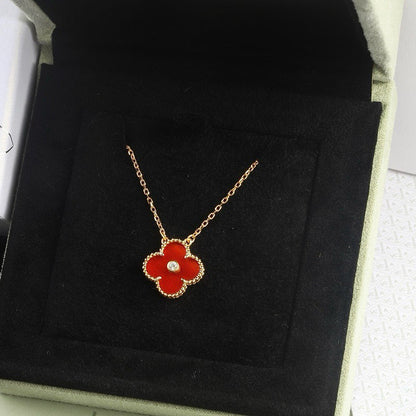 [⭐Lioran]CLOVER 15MM DIAMOND CARNELIAN NECKLACE
