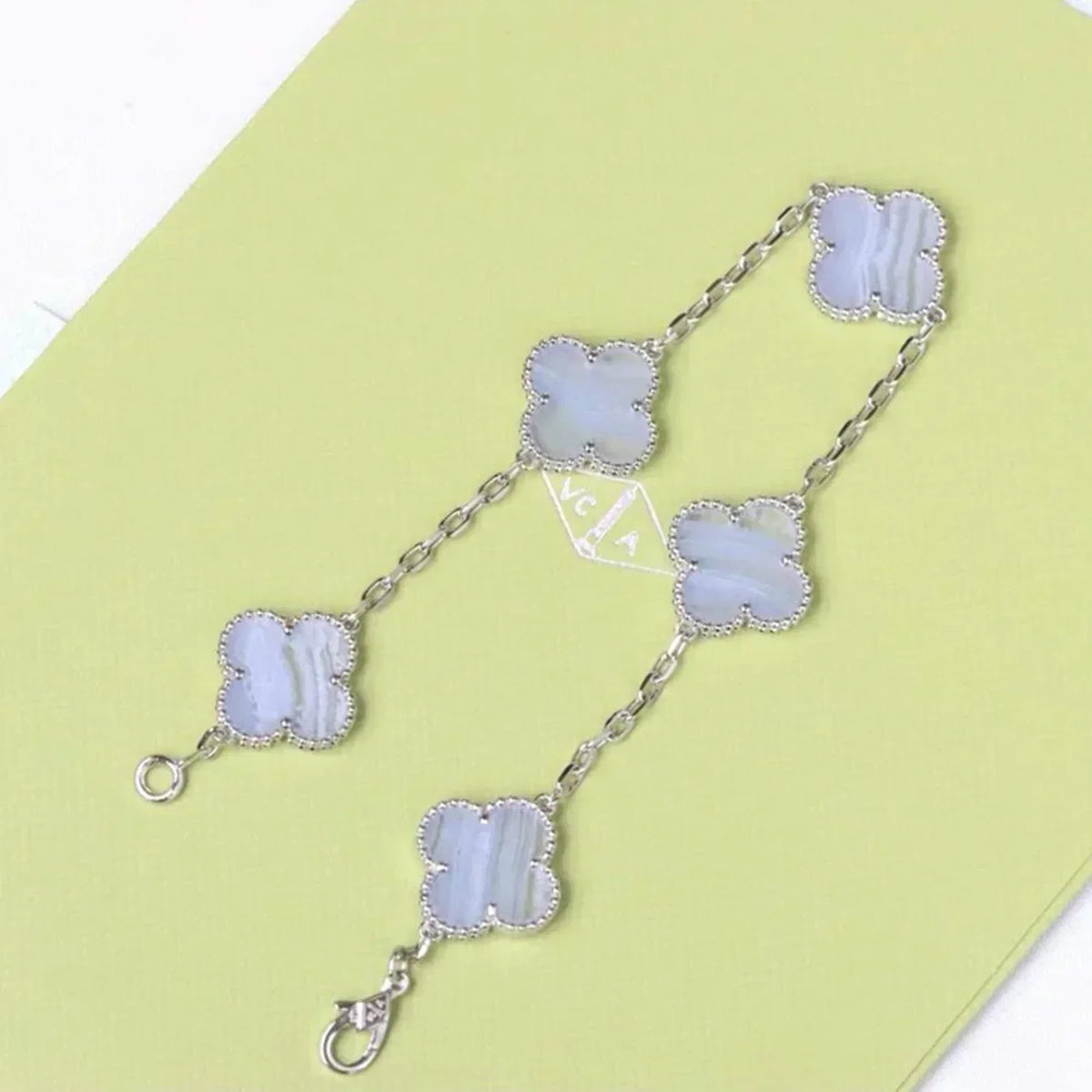 [⭐Lioran] CLOVER 5 MOTIF PURPLE CHALCEDONY BRACELET COLLECTION