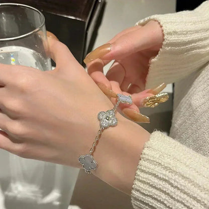 [⭐Lioran] CLOVER 5 MOTIF PURPLE CHALCEDONY BRACELET COLLECTION