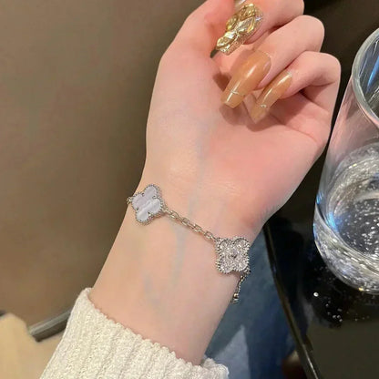 [⭐Lioran] CLOVER 5 MOTIF PURPLE CHALCEDONY BRACELET COLLECTION