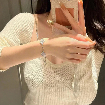 [⭐Lioran] CLOVER 5 MOTIF PURPLE CHALCEDONY BRACELET COLLECTION