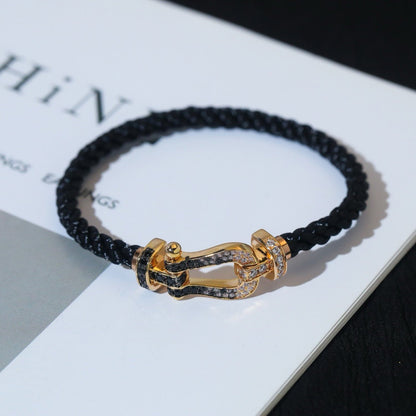 [⭐Lioran]FORCE LARGE HORSESHOE BLACK WHITE DIAMOND BRACELET SILVER