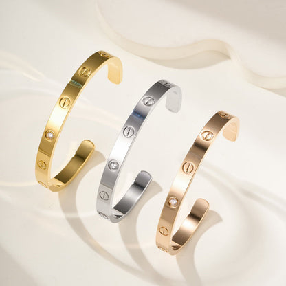 [⭐Lioran]LOVE BRACELET 6.1MM 1 DIAMOND OPEN CUFF