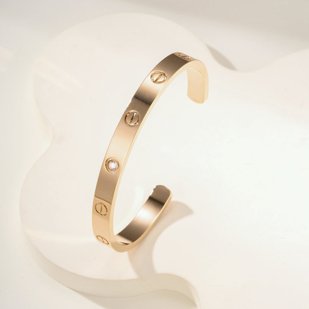 [⭐Lioran]LOVE BRACELET 6.1MM 1 DIAMOND OPEN CUFF