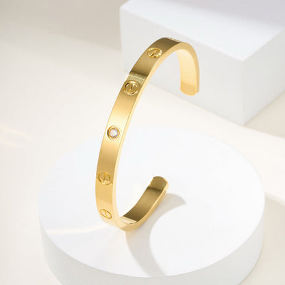 [⭐Lioran]LOVE BRACELET 6.1MM 1 DIAMOND OPEN CUFF