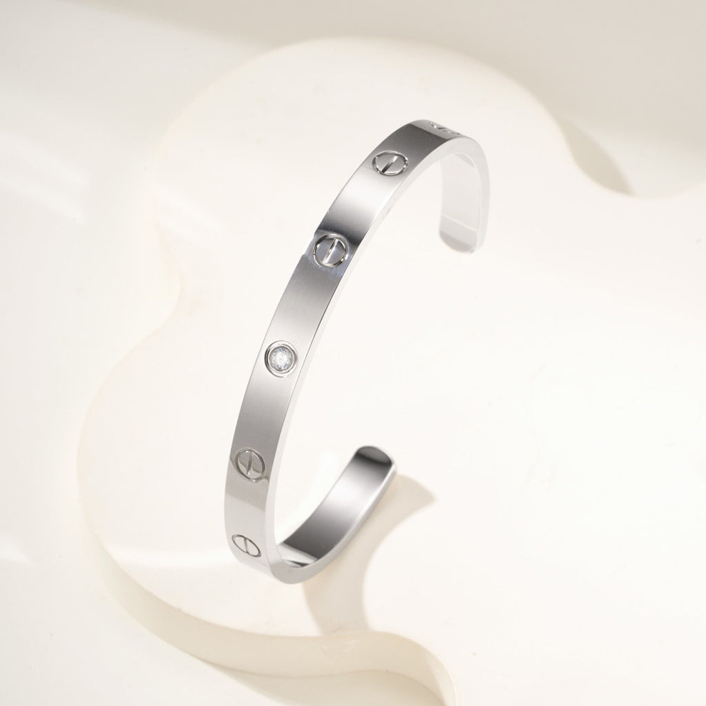 [⭐Lioran]LOVE BRACELET 6.1MM 1 DIAMOND OPEN CUFF