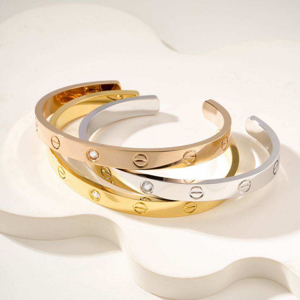 [⭐Lioran]LOVE BRACELET 6.1MM 1 DIAMOND OPEN CUFF