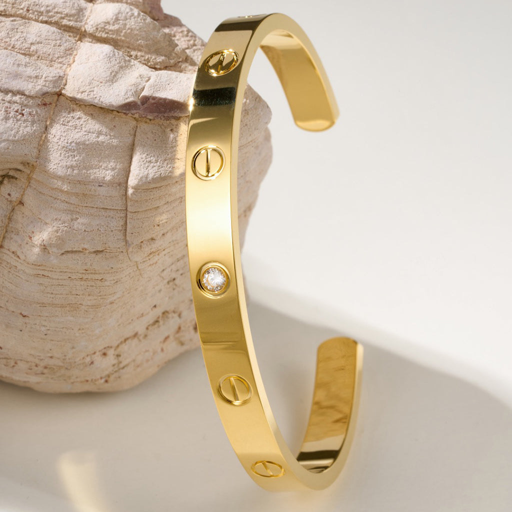 [⭐Lioran]LOVE BRACELET 6.1MM 1 DIAMOND OPEN CUFF
