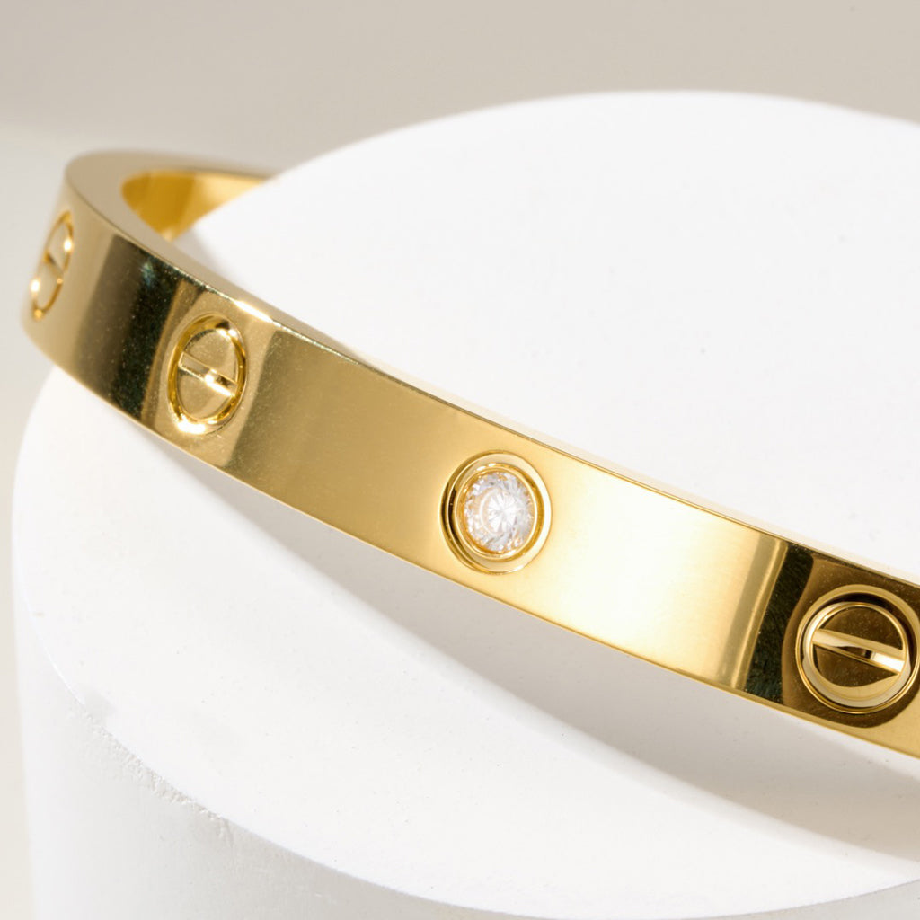 [⭐Lioran]LOVE BRACELET 6.1MM 1 DIAMOND OPEN CUFF