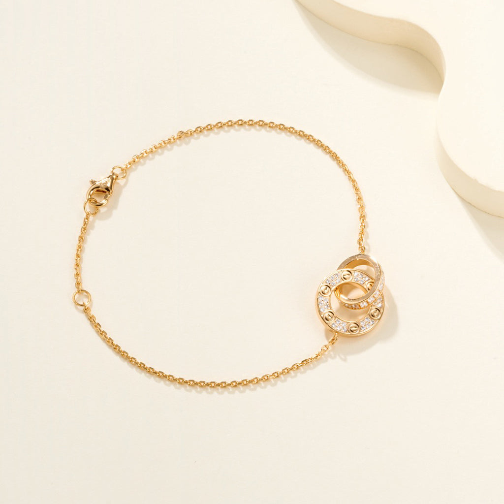 [⭐Lioran]LOVE DOUBLE RING FULL DIAMOND BRACELET